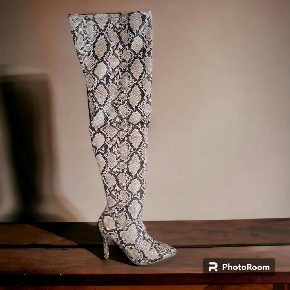 NEW YORK & CO. Gia Boot - Faux Snakeskin Over-the-Knee Boots-  6